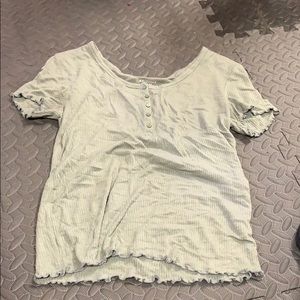 Green button ruffle shirt